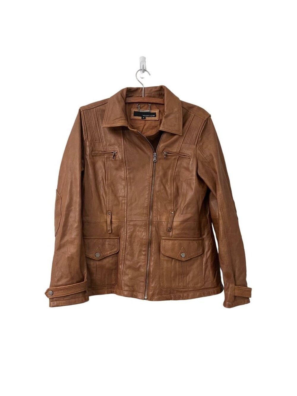 WIlsons Leather Cognac Brown Genuine Leather Full Zip Motorcycle Jacket Womens M